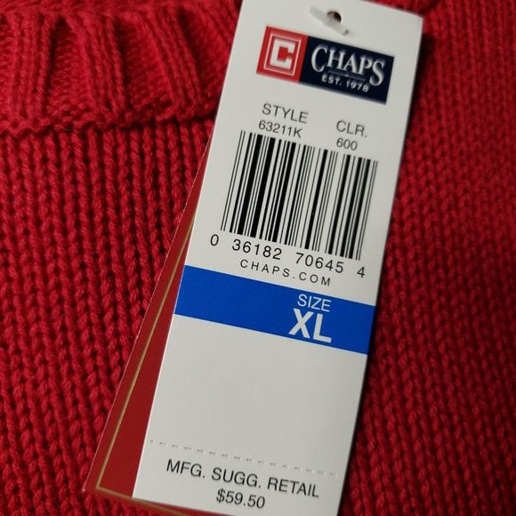 CHAPS Men's Red pull over Sweater extra large - Picture 5 of 7